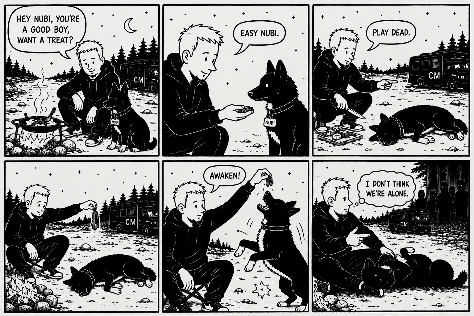 Fourth panel of the Chill Max comic: Chill Max beside Nubi, who is playing dead.
